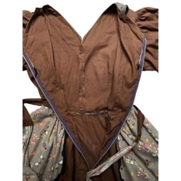 60s VTG Cottage Core Prairie Core Square Dance Brown Floral Hearts Dress Women’s - Picture 9 of 12
